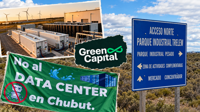 Collage editorial sobre Chubut y energía verde